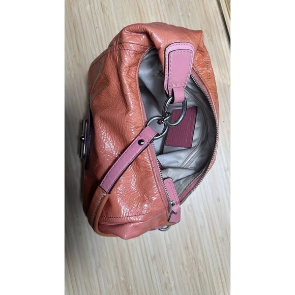Coach Kristin Patent Leather Shoulder Bag Purse Coral Hobo 19299 AS IS - Picture 4 of 12
